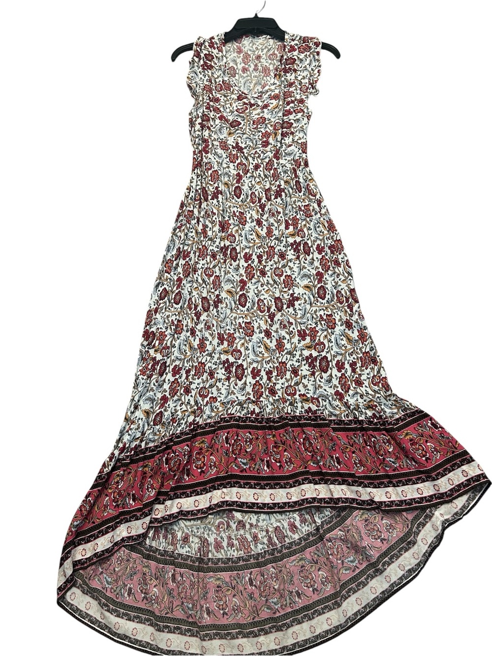 Boho Floral Maxi Dress in Cream and Burgundy maxi dress